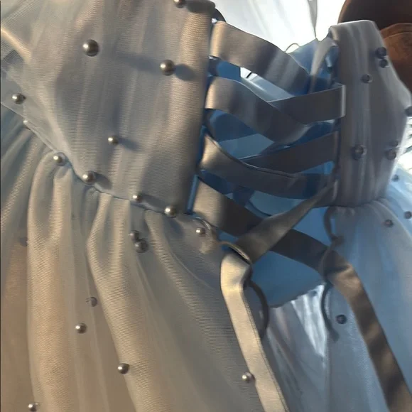 Maternity Photos Light Blue Strapless Dress with Pearl Embellishments Corset tie - Picture 3 of 8